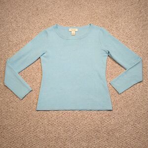 Peck & Peck 2 Ply Cashmere Sweater Womens Small Aqua Blue V Neck Minimalist